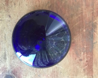 Bristol Blue Glass Paperweight Signed Vintage