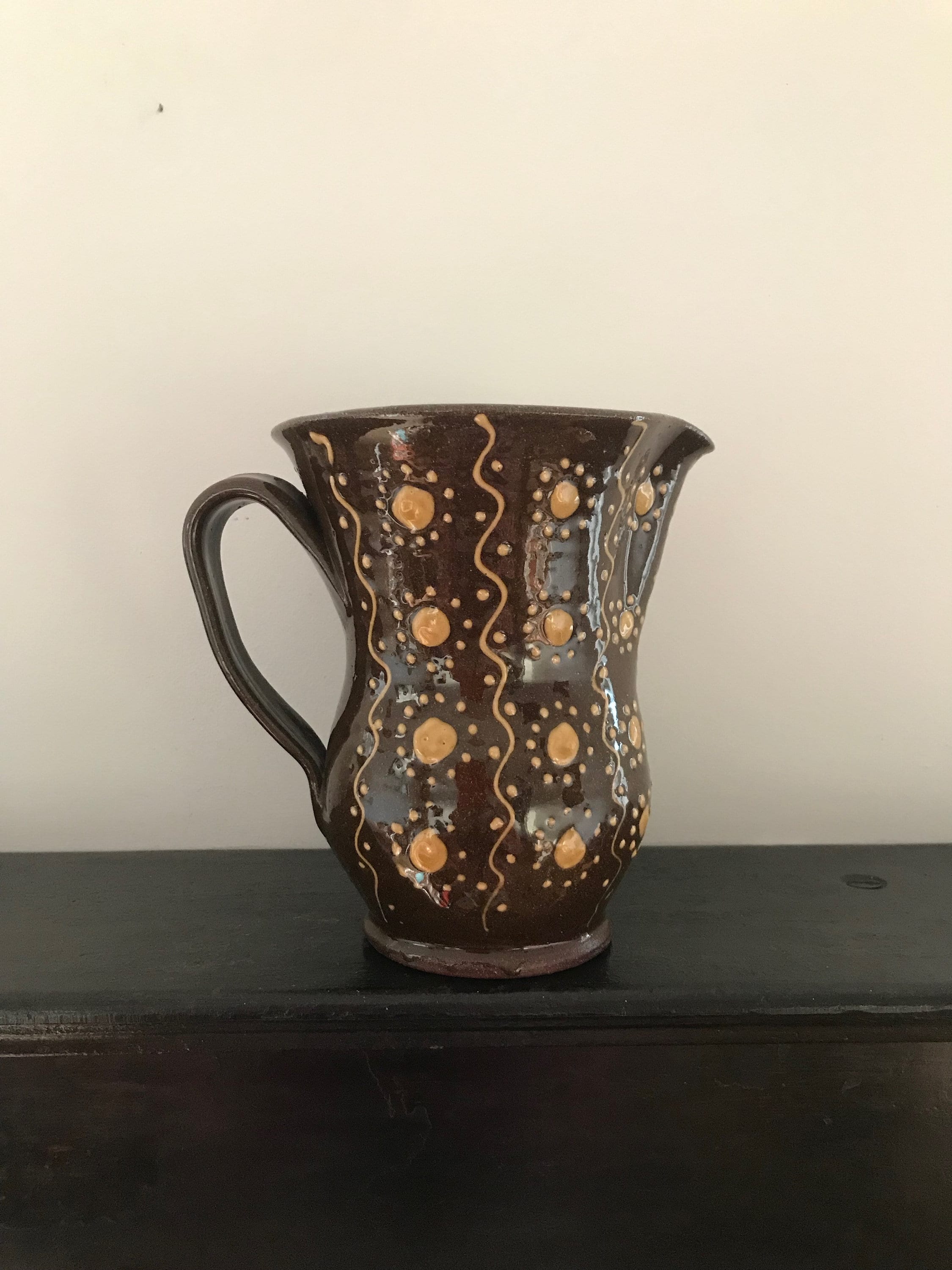 Large Jug Pitcher Studio Pottery Handmade Hand Painted Vintage Wide ...