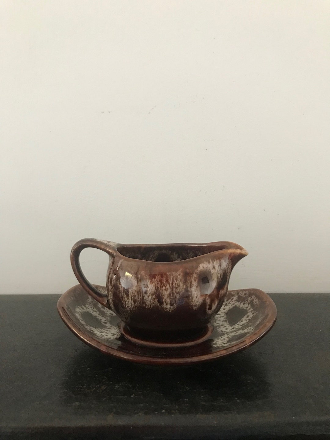 Fosters Pottery Jug and Saucer Milk Cream Sauce Dressing Vintage