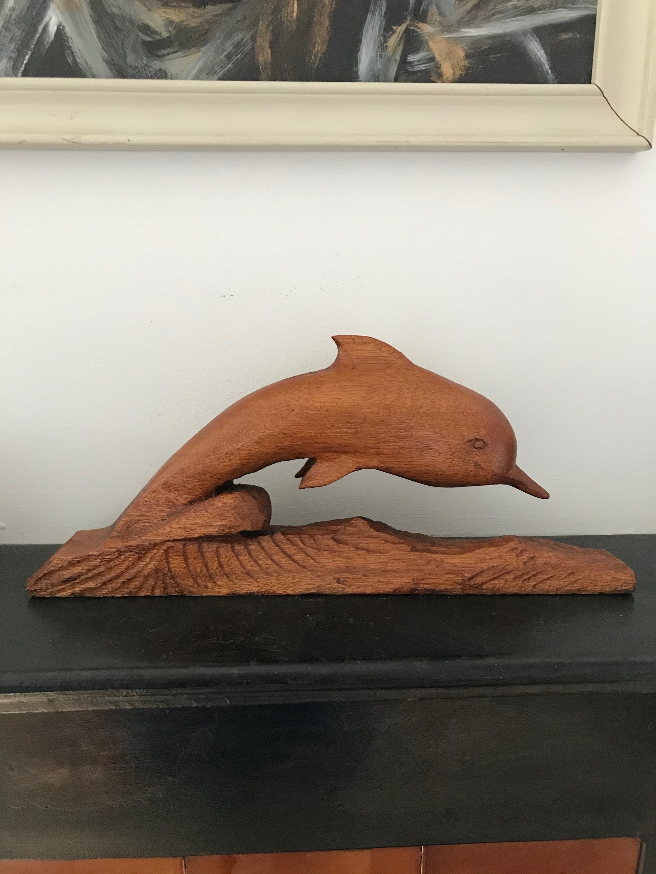 Delfín tallado madera grande saltando delfín vintage tallado a | Etsy