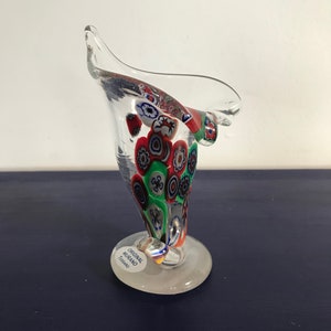 Murano Tessaro Millefiori Cornucopia Bud Vase Hand Made Vintage