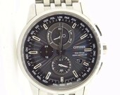 Mens Citizen Eco Drive H804 World Time Radio Controlled steel wrist watch 32526
