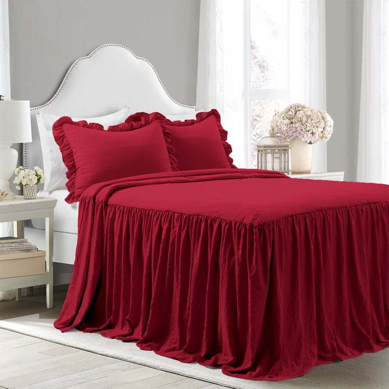 Ruffle Bedspread Set 100 Cotton 400TC Solid Color for Spring Etsy