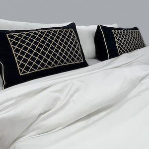 Geometric Embroidery Black Pillow Cover 400 Thread Count Pillow/Euro Sham Cover (Set of 1)