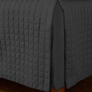 Quilted Box Stitch Bed Skirt - 8&quot; to 39&quot; Drop Length 1 PIECE BED SKIRT 3 Sided 100% Cotton Quilted Bed Dust Ruffle