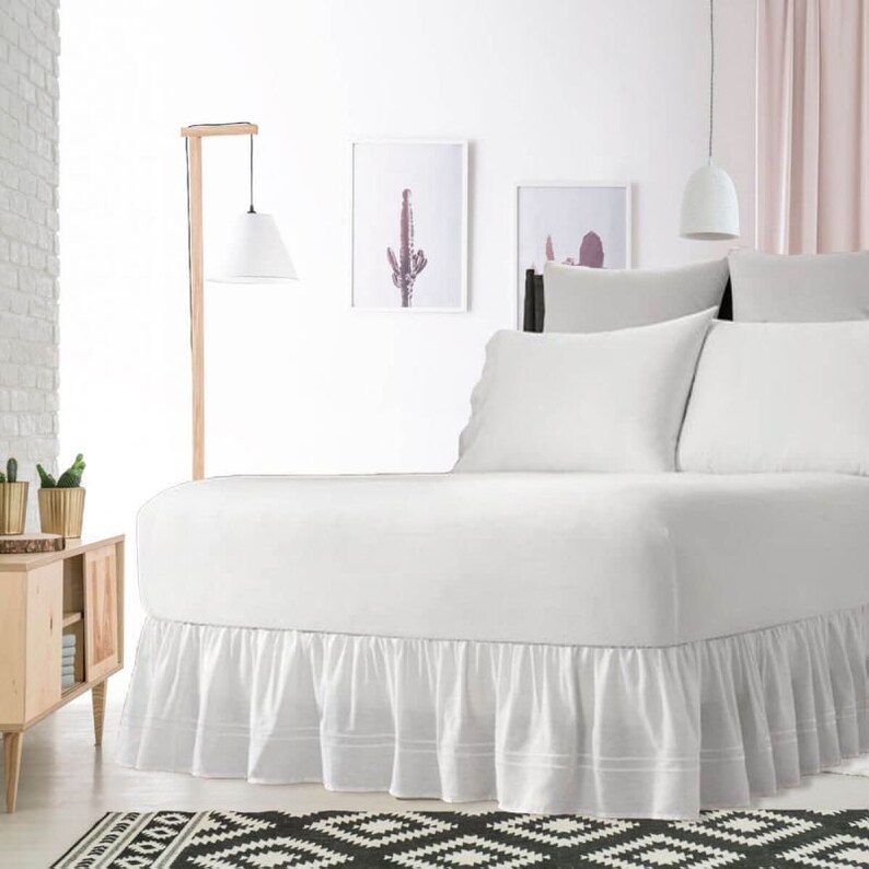 White Gathered Bed Skirt in Embroidered Border 8 to Etsy