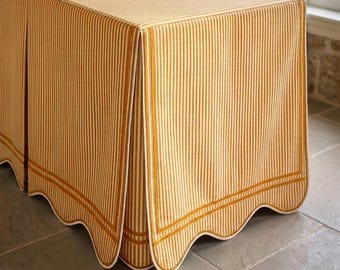 Ticking Stripe Pattern Scalloped Desk Skirt | Scalloped Edge | Custom Furniture Skirt | Classic Office Decor