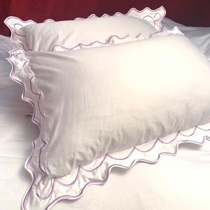 Double Scalloped Duvet Cover Set 400 Thread Count Cotton Sateen Hotel Stitch in Double Embroidery Border