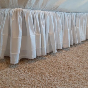 Fringe Ruffle Gathered Bed Skirt - 8&quot; to 39&quot; Drop Length 1 PIECE BED SKIRT 3 Sided 100% Cotton Custom Bed Skirt