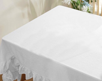 100% Cotton Table Cloth in Ruffle Frame Home decor  Rectangle Tablecloth Wrinkle Resistant Restaurant Washable