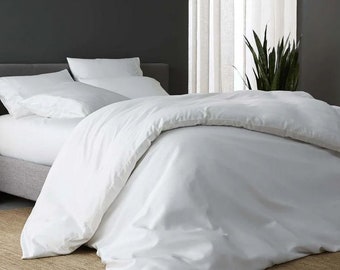 100% TENCEL Lyocell Duvet Cover Set in White in a unique grid weave for maximum breathability