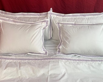 400TC White Cotton Sateen Hotel Stitch Duvet Cover Set in Dotted Embroidery 1 Duvet Cover And 2 Pillow Sham
