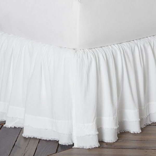 Fringe Ruffle Gathered Bed Skirt - 8" to 39" Drop Length 1 PIECE BED SKIRT 3 Sided 100% Cotton Custom Bed Skirt