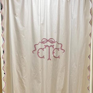 Monogram Scallop Border Cotton Shower Bath Curtain 1 Panel