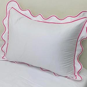 Pillow Sham with Scalloped embroidery and Border Hand Embroidery (Set of 1)