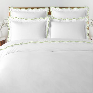 Ensemble housse de couette en satin de coton blanc, point d'hôtel, 500 fils, broderie festonnée 1 housse de couette et 2 taies d'oreiller image 6