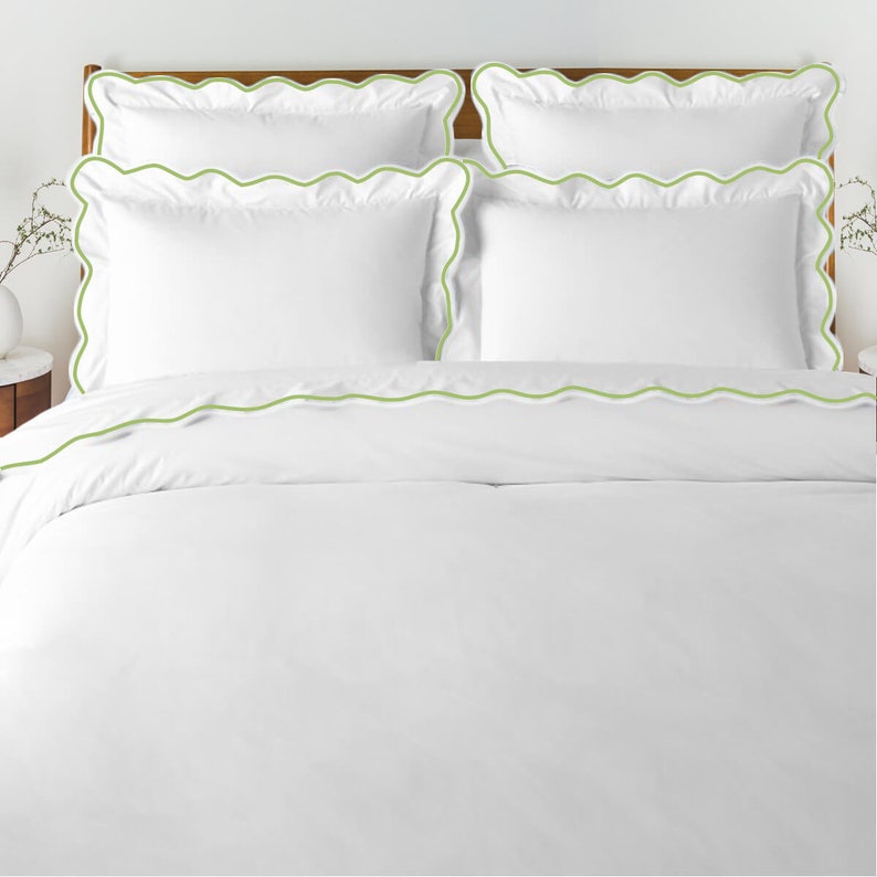 Ensemble housse de couette en satin de coton blanc, point d'hôtel, 500 fils, broderie festonnée 1 housse de couette et 2 taies d'oreiller Sage