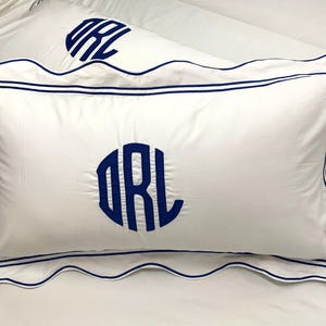 Personalized Monogrammed Pillow Sham with Wavy Embroidery and Double border Hand Embroidery (Set of 1)