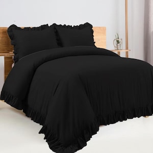 Ruffle Duvet Cover 3 PC Duvet Cover Set 100% Cotton 400 TC Sateen 1 Duvet Cover and 2 Pillow Sham Cover Comforter Cover Ruffle Fringes