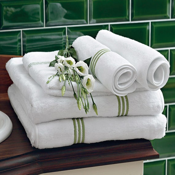 White Hotel Collection Embroidery Line Cotton Bath Towels set of 1 600 GSM  