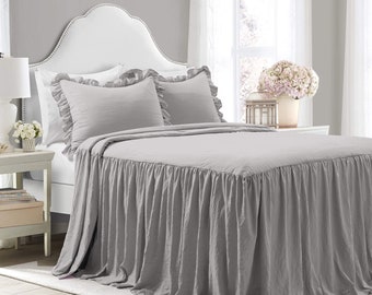 Ruffle bedspread  set 100% cotton 400TC solid color for spring and summer season soft and luxurious feeling