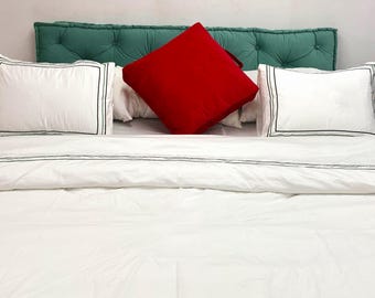 500 Thread Count White Cotton Sateen Hotel Stitch Duvet Cover Set  Classic Embroidery Border 1 Duvet Cover and 2 Pillow Sham Cover