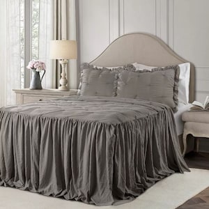 Ruffle pintuck bedspread set 100% cotton 400TC solid color for spring and summer season soft and luxurious feeling