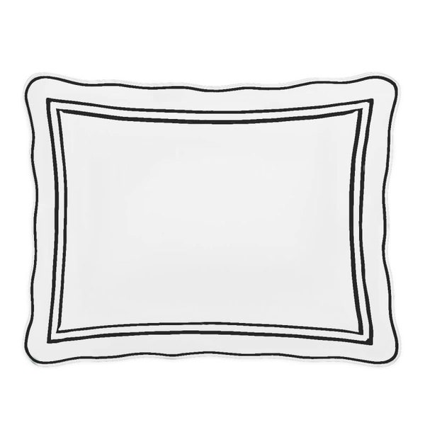 White Cotton Sateen Hotel Stitch Pillow Sham/Euro Sham Wavy Embroidery and border 400TC (Set of 1)