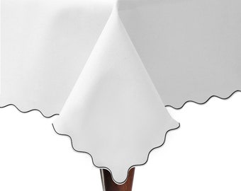 Home decor  Rectangle Tablecloth Wrinkle Resistant and Spill proof Restaurant Washable Polycotton Table Cloth in Scalloped Trim