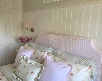 3" thick - Checks Headboard with Piping For Dorm Room Size Twin/TwinXL 29.5”Hx39.5”W Full/FullXL 29.5”Hx54”W