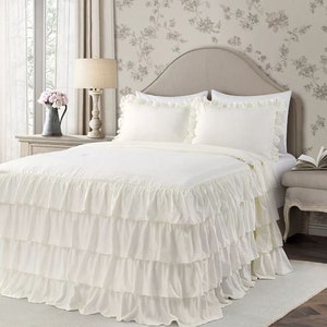 Multi Ruffle Bedspread Set 100% Cotton 400TC Solid Color for - Etsy