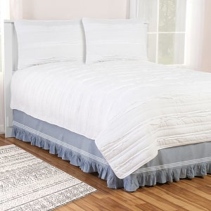 Chambray Blue Triple Embroidery border Bed Skirt - 8&quot; to 39&quot; Drop Length 1 PIECE BED SKIRT 3 Sided 100% Cotton