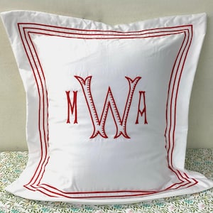 Personalized Monogrammed Pillow Sham with Triple embroidery Border Hand Embroidery (Set of 1)