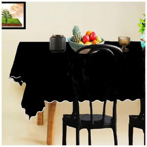 Waterproof Solid Polyester Table Cloth in White Scallop Embroidery