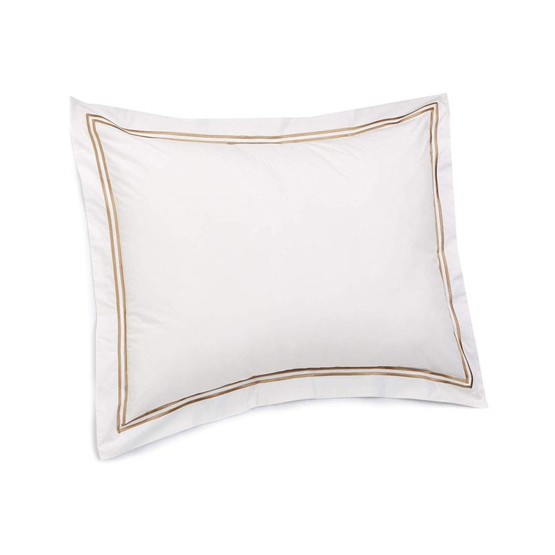 400 Thread Count White Cotton Sateen Hotel Stitch Pillow Sham with 2-inch flange Embroidery Border Set of 1 Taupe