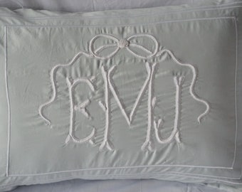 Personalized Monogrammed Pillow Sham with Classic embroidery border Hand Embroidery (Set of 1)