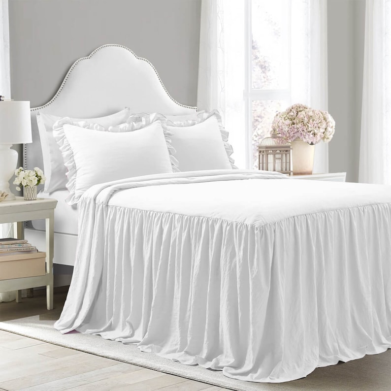 Ruffle Bedspread Set 100% Cotton 400TC Solid Color for Spring - Etsy