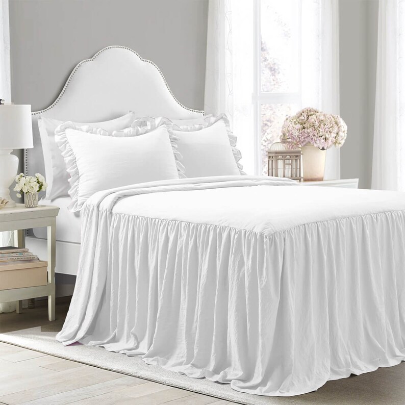 Ruffle Bedspread Set 100 Cotton 400TC Solid Color for Spring Etsy
