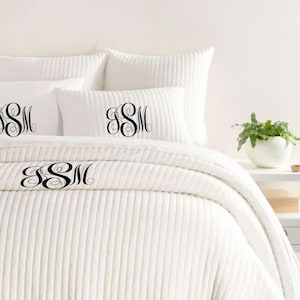 Monogram 100% Cotton Shell and Knitted Quilted Coverlet Soft Textured Handcrafted