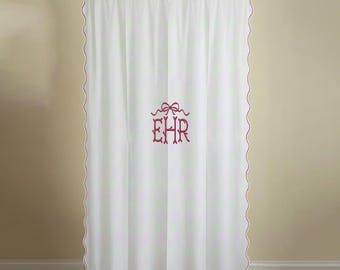 Monogram Scallop Border Cotton Shower Bath Curtain 1 Panel