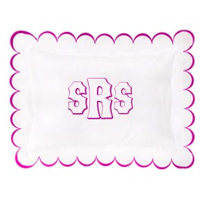 Monogram 400 Thread Count White Cotton Sateen Hotel Stitch Pillow Sham with Large Scalloped Embroidery 2-inch flange (1 Piece)