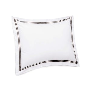 400 Thread Count White Cotton Sateen Hotel Stitch Pillow Sham with 2-inch flange Embroidery Border Set of 1 Black