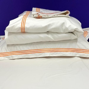 Triple Embroidery Border 500 Thread Count White Cotton Sateen Hotel Stitch Duvet Cover Set