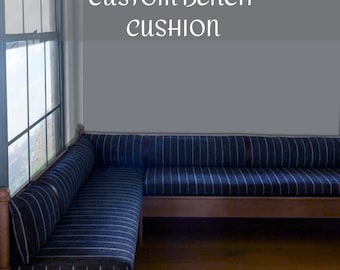 3&quot; thick - Bench Cushion in Stripe Pattern Custom Indoor/Outdoor Waterproof (Seat + Back Cushion)