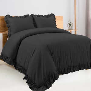 Ruffle Duvet Cover 3 PC Duvet Cover Set 100% Cotton 400 TC Sateen 1 Duvet Cover and 2 Pillow Sham Cover Comforter Cover Ruffle Fringes
