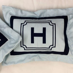 Monogrammed Ticking Stripe Border Frame Pillow Shams/Euro shams for Decorative Home Décor