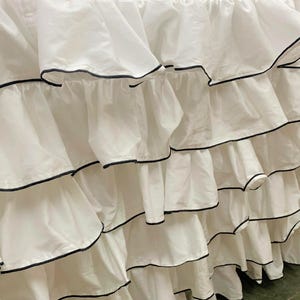 White Ruffle Gathered Bed Skirt in Embroidered border - 8&quot; to 39&quot; Drop Length 1 PIECE BED SKIRT 3 Sided 100% Cotton