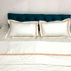 PERCALE Crisp Cool 400 Thread Count White Cotton Duvet Cover Set in Triple Embroidery Border 1 Duvet Cover and 2 Pillow Sham Cover