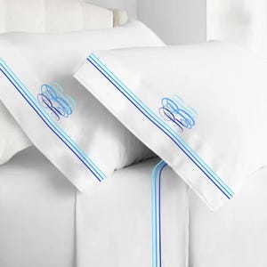 Monogram Mixture Tone Embroidery Border 400 Thread Count White Cotton Sateen Hotel Stitch Sheet Set