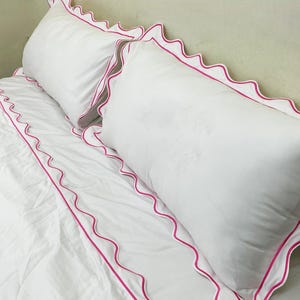 400TC Cotton Scallop Embroidery & Border Sateen Solid Hotel Stitch Duvet Cover Set